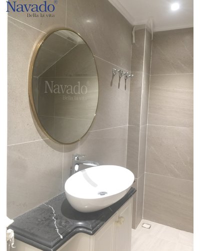 Gương vành inox vàng gold phòng tắm D50