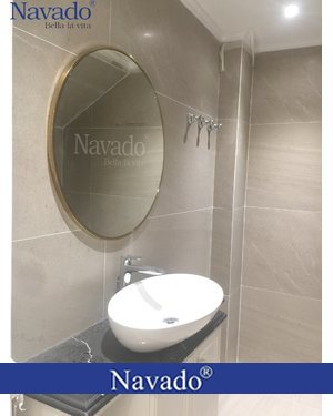 Gương khung vàng tròn treo phòng tắm 80cm